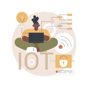 IoT development abstract concept vector illustration. Internet of things, IoT developer, programming team, company website design, web page element, UI, abstract metaphor.